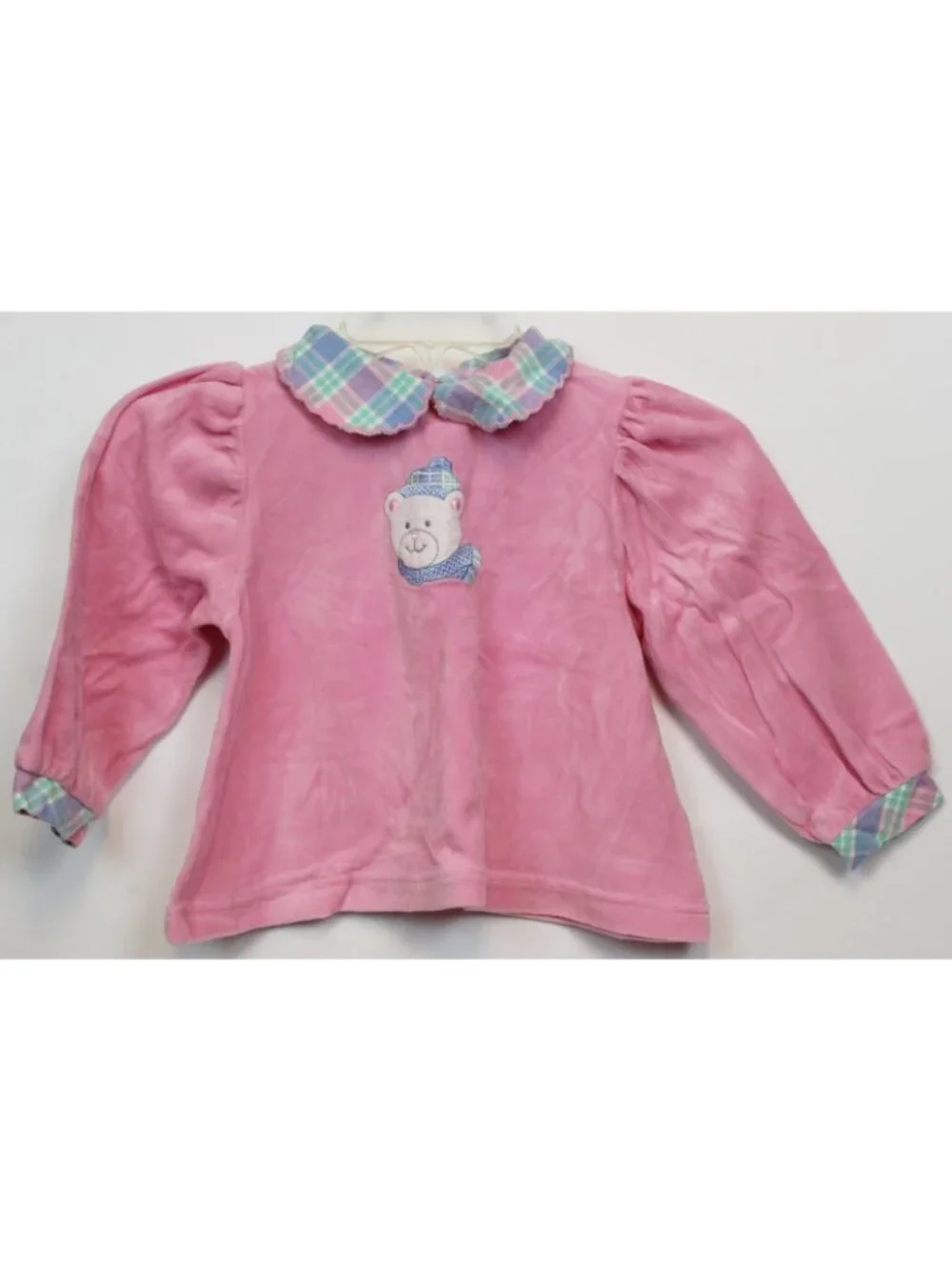 Vtg 90s Healthtex 4T Pink 2pc Shirt Pants Plaid Velour Turtleneck Polar Bear